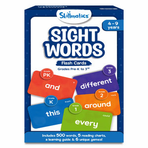 Sight Words flash cards for children ages 4-9 with 500 words, learning guide, and games