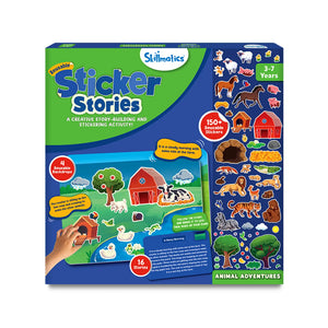 Children’s reusable sticker stories activity set featuring animal adventures for ages 3-7