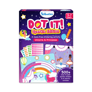 Dot It Sparkle Edition Unicorns and Princesses activity kit with sparkly stickers and canvases