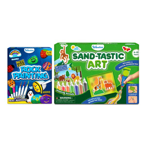 Crafty Playtime Bundle for ages 4-12 featuring rock painting and sand art kits for kids