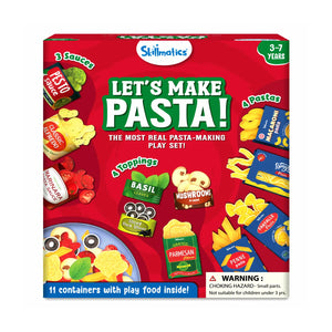 Red toy box for Lets Make Pasta play set with play food items for ages 3-7