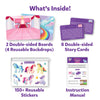 Children’s educational kit with reusable boards, story cards and stickers of unicorns, princesses and more