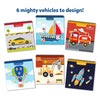 Six spiral-bound vehicle-themed reusable sticker activity books for kids ages 3-7