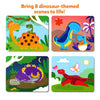 Four square dinosaur-themed art boards from Dot it! World of Dinosaurs sticker art for kids