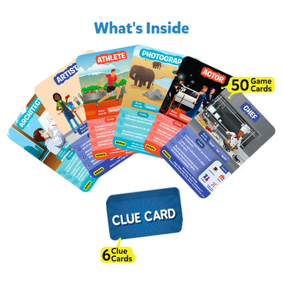 Game cards and clue cards for Guess in 10 Inspiring Professions trivia game