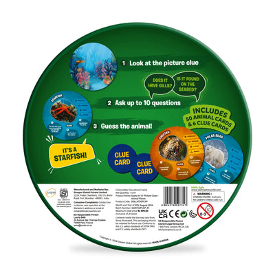 Animal-themed circular board game with cards and clues from Guess in 10 Animal Planet