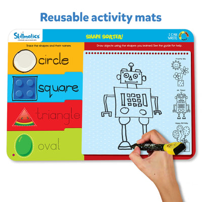 Colorful educational activity mat for learning shapes and drawing for ages 3-6
