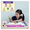 Young girl practicing writing with Disney Princesses tracing board and marker for ages 3-6