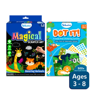 Two children’s art activity kits for scratch art and sticker art from Animal Enthusiast Art Set