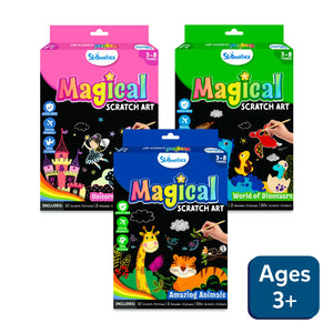 Three Magical Scratch Art Kits for Kids Age 3-8 with Unicorn Dinosaur and Animal Themes