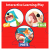 Interactive craft activity kit for children featuring cutting, folding, and pasting to create characters