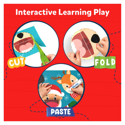 Interactive craft activity kit for children featuring cutting, folding, and pasting to create characters