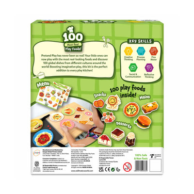 Children’s pretend play food kit with 100 realistic-looking dishes for ages 3 and up