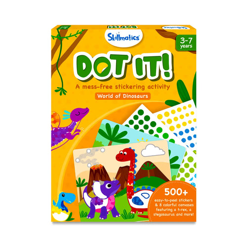 Children’s dinosaur-themed sticker activity kit from Dot it! World of Dinosaurs