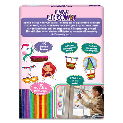 Waxy Window Art kit with picture starters and waxy sticks for kids ages 5-12