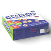 Muddled board game box for a color-coded word building game suitable for ages 6 to 99
