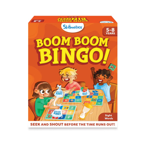 Children playing Boom Boom Bingo Sight Words board game for ages 5-8