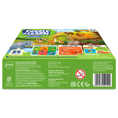 Puzzle & Learn: Wild Animals | 25-Piece Jigsaw Puzzle with 6 Learning Boards (ages 3-7)