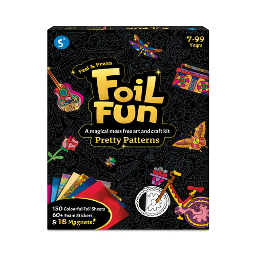 Foil Fun Pretty Patterns art and craft kit with colorful foil sheets, foam stickers, and magnets