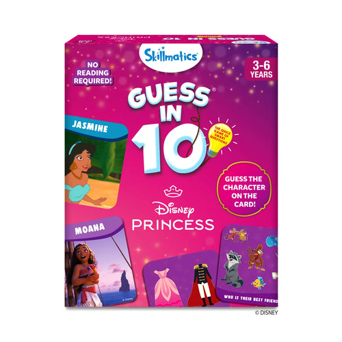 Skillmatics Guess in 10 Junior Disney Princess trivia card game for ages 3 to 6