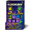 Skillmatics Klixokubes product display featuring the game box alongside several individual magnetic cubes with colorful faces. A partially completed cube structure is shown on the packaging, illustrating how the cubes connect to solve spatial and logic-based puzzle challenges.