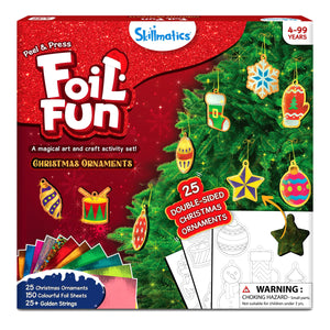 Skillmatics Foil Fun Christmas Ornaments craft kit with foil sheets and golden strings