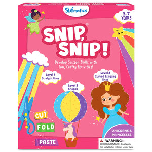 Children’s craft kit for developing scissor skills with unicorn and princess themed activities