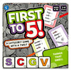 Board game for 2-8 players aged 8+ titled First to 5 with a fun category twist