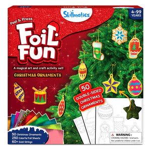 Skillmatics Foil Fun Christmas Ornaments craft kit with foil sheets and golden strings