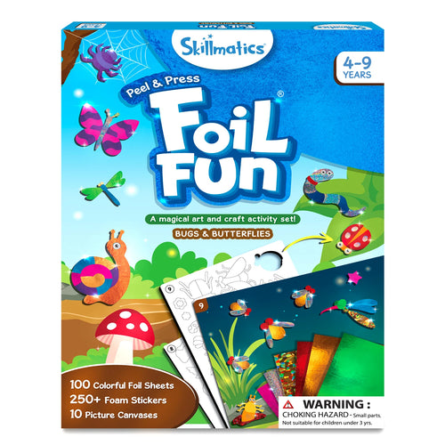 Skillmatics Foil Fun craft kit for ages 4-9 with bugs, butterflies, foil sheets, and stickers