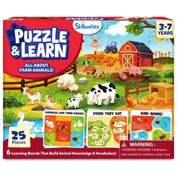 Puzzle & Learn: Farm Animals | 25-Piece Jigsaw Puzzle with 6 Learning Boards (ages 3-7)