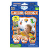 Front packaging of Skillmatics Color Clingz activity set with a blue background and playful pattern. Large text reads “Color Clingz” with a “Mess Free!” badge and age label “3–7 Years.” A child is shown smiling while holding a colored airplane sticker. Icons highlight “40+ Static Stickers” and themes like cars, sports, dinos, and more, with safety warning text at the bottom.
