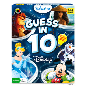 Disney-themed Guess in 10 trivia card game for ages 6 and up, fun family game