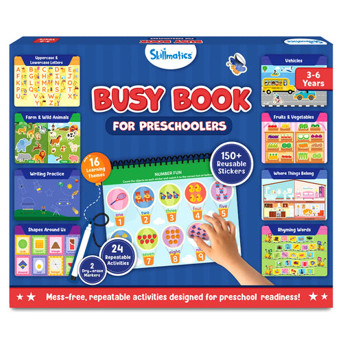 Skillmatics Busy Book for Preschoolers with reusable stickers and dry-erase markers