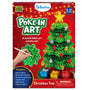 Skillmatics Poke-In Art Christmas Tree activity set box showing a decorated green fabric Christmas tree with glitter ornaments and star topper. Packaging highlights mess-free tactile fabric art, ages 4–10, 8 foam pieces, 500+ fabric squares, 70+ glitter ornaments, mini gift boxes and poke-in sticks.