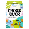 Skillmatics Cross Over card game box showing colorful contour-pattern graphics, ages 7–99 and 2–8 players. The front features the game title, “The fast-paced game of chaotic chain reactions,” sample picture and category cards with arrows connecting giraffe, pancakes, pizza, and brown-themed clues, plus 200 cards included.