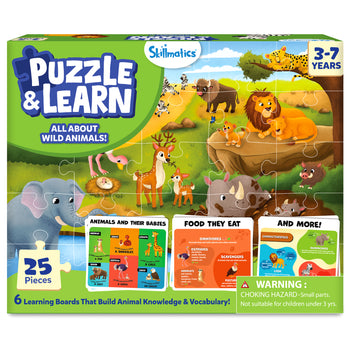 Puzzle & Learn: Wild Animals | 25-Piece Jigsaw Puzzle with 6 Learning Boards (ages 3-7)