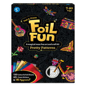 Foil Fun Pretty Patterns art and craft kit with colorful foil sheets, foam stickers, and magnets