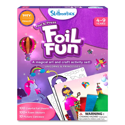 Foil Fun Unicorns and Princesses art set with foil sheets, foam stickers, and canvases