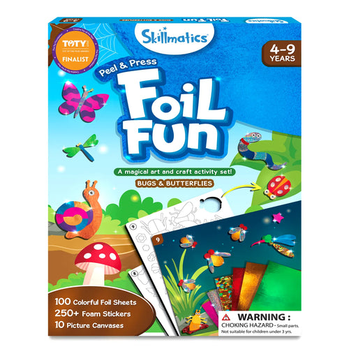 Skillmatics Foil Fun craft kit for ages 4-9 with bugs, butterflies, foil sheets, and stickers