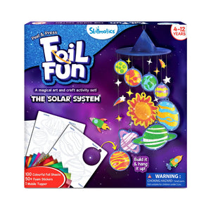 Children’s foil art and craft kit for creating a solar system mobile with no mess