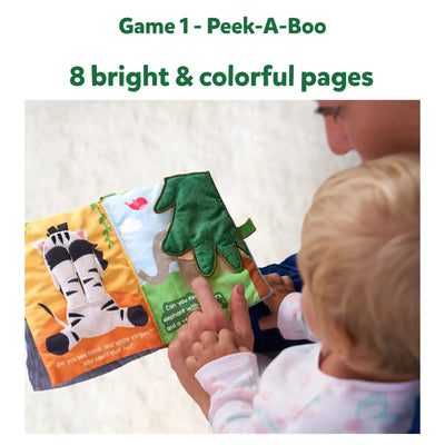 Fabric soft book with interactive elements and animal illustrations from Touch & Tickle Time Bundle