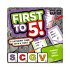 Board game for 2-8 players aged 8+ titled First to 5 with a fun category twist
