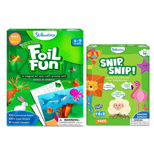 Safari Craft Combo with Skillmatics activity kits for foil art and scissor skills featuring animal themes