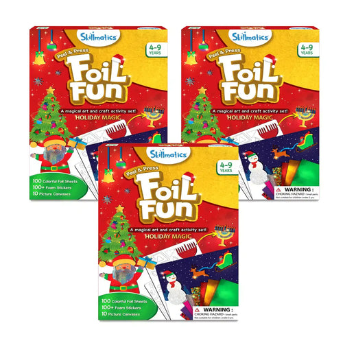 Skillmatics Foil Fun Holiday Magic craft kits with colorful foil sheets foam stickers and canvases