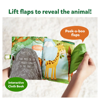 Interactive cloth book with peek-a-boo flaps from Tiny Tots Sensory Bundle for 6-24 months
