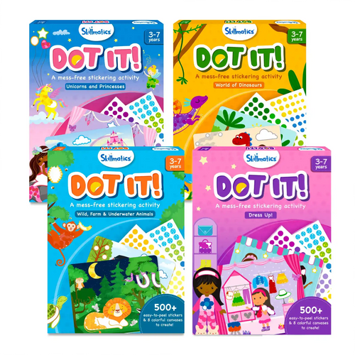 Set of four Skillmatics Dot It! sticker activity books with over 500 easy-peel stickers for ages 3-7