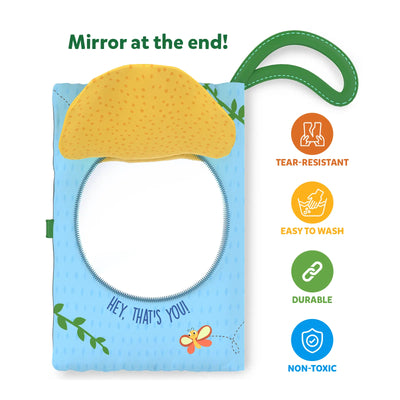 Soft baby book with mirror and fabric taco-shaped flap from Tiny Tots Sensory Bundle