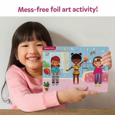 Children’s foil art activity set with paper dolls and accessories for Pajama Party theme
