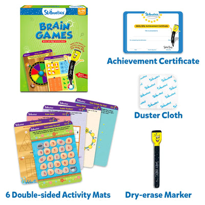 Skillmatics Brain Games kit with activity mats marker and certificate for ages 6+